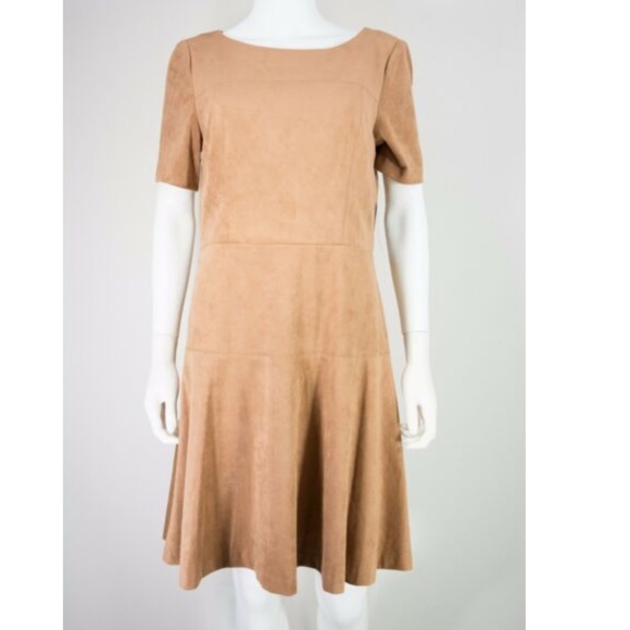 JESSICA HOWARD BROWN SUEDE FIT FLARE DRESS - Picture 1 of 5